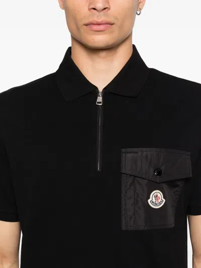 Moncler Cotton Piquet Polo Shirt With Pocket Clothing In Black
