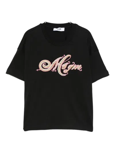 Msgm Beaded-embellished T-shirt In Black