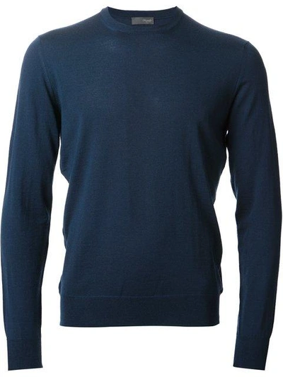 Drumohr Cable Knit Crew Neck Sweater In Blue