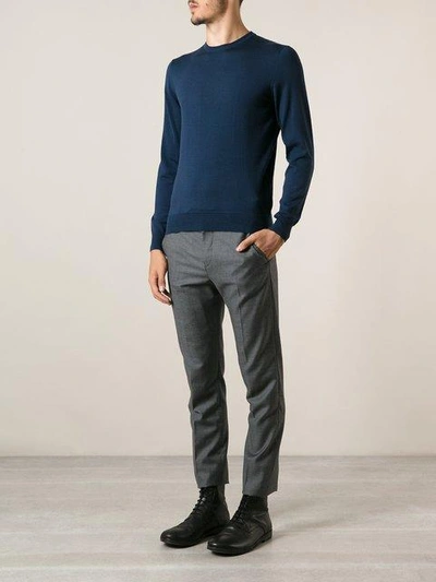 Drumohr Cable Knit Crew Neck Sweater In Blue