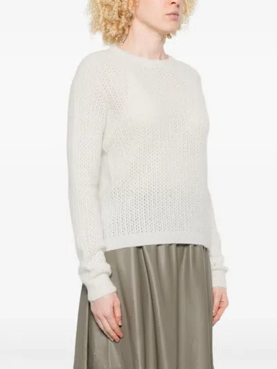 Liu •jo Lightweight Open-knit Sweater With Classic Round Neckline In White