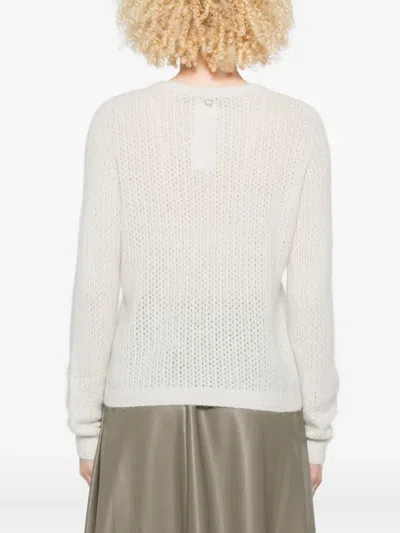 Liu •jo Lightweight Open-knit Sweater With Classic Round Neckline In White