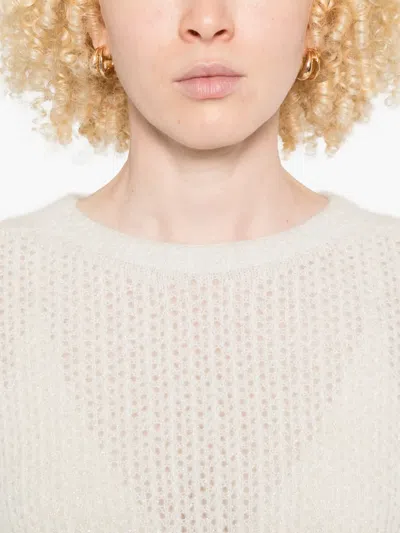 Liu •jo Lightweight Open-knit Sweater With Classic Round Neckline In White