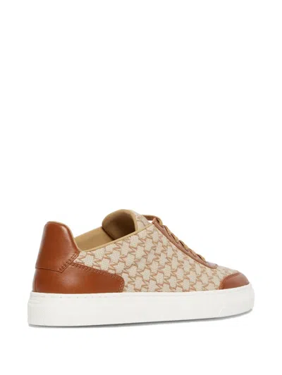Max Mara Logo Jacquard Sneakers With Textured Fabric And Leather Accents In Brown