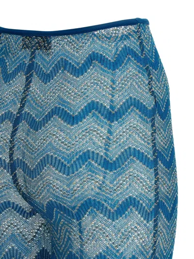 Missoni Zigzag Pattern Flared Pants In Semi-transparent Viscose In Blue