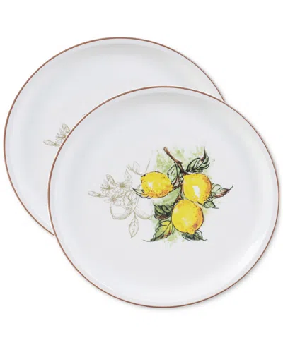 Lorren Home Trends Lemon Round Pizza Serving Platters, Set Of 2 In White