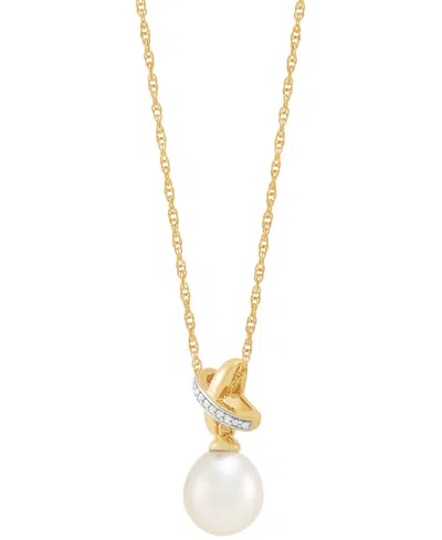 Macy's 2-pc. Set Cultured Freshwater Pearl (6 & 8mm) And Diamond Accent X Pendant Necklace & Matching Drop  In White