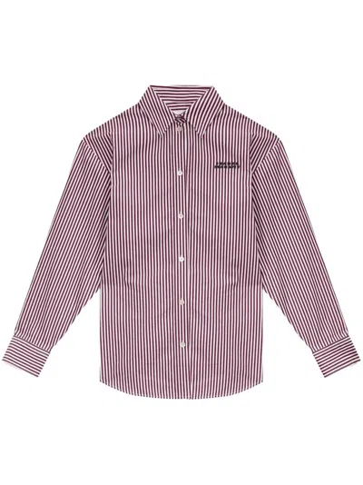 Isabel Marant Vertical Stripe Burgundy Cotton Shirt With Button-down Front In Purple