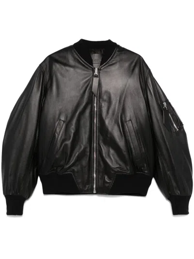 Attico The  Lamb Leather Bomber Jacket With Oversized Silhouette And Utility Pockets In Black