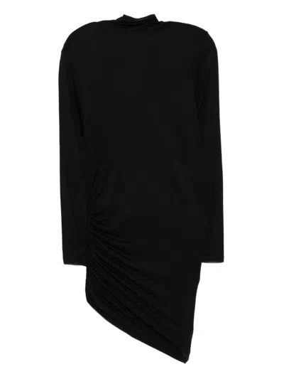 Jacquemus Short Dress With Asymmetric Hem And Ruched Detailing In Black