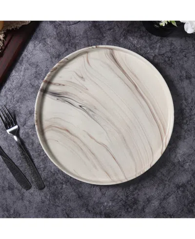 Lorren Home Trends Shiny Marble Pattern Round Serving Platter In Sand