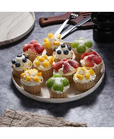 Lorren Home Trends Shiny Marble Pattern Round Serving Platter In Sand