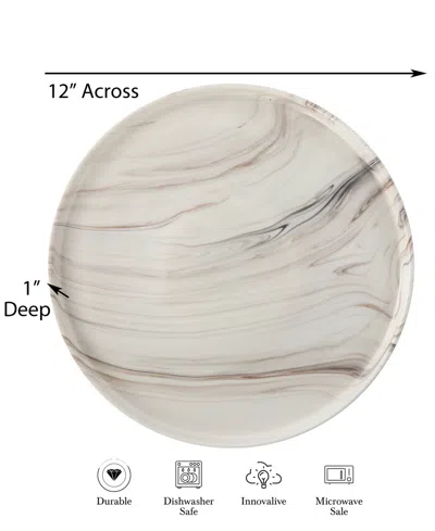 Lorren Home Trends Shiny Marble Pattern Round Serving Platter In Sand