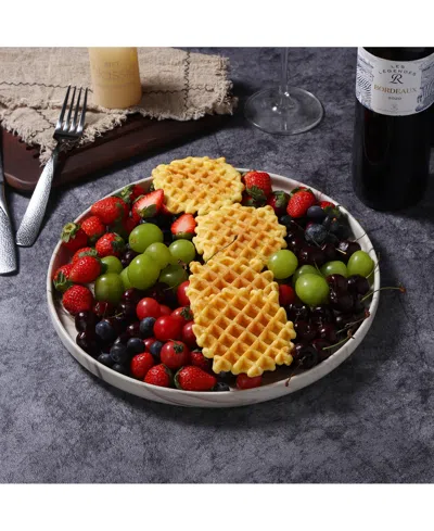 Lorren Home Trends Shiny Marble Pattern Round Serving Platter In Sand