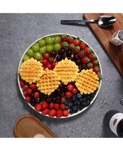 Lorren Home Trends Shiny Marble Pattern Round Serving Platter In Sand