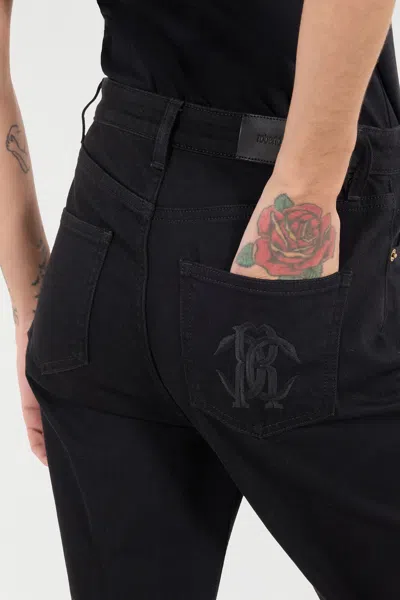 Roberto Cavalli Mirror Snake Monogram Bootcut Jeans In Black