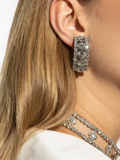 Alessandra Rich Crystal-embellished Rectangular Earrings In White