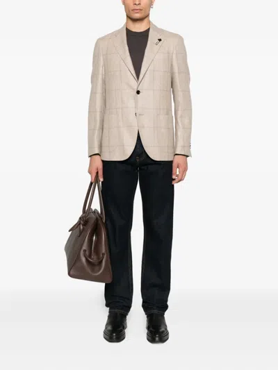 Lardini Checked Two-button Jacket In Brown