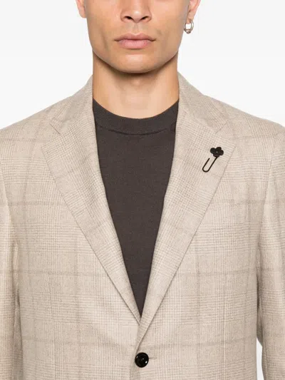 Lardini Checked Two-button Jacket In Brown