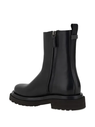 Brunello Cucinelli Leather Ankle Boots In Black