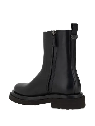 Brunello Cucinelli Leather Ankle Boots In Black