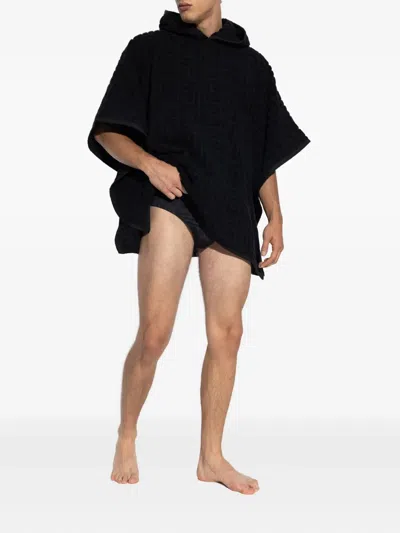 Balmain Hooded Logo-embroidered Poncho In Black