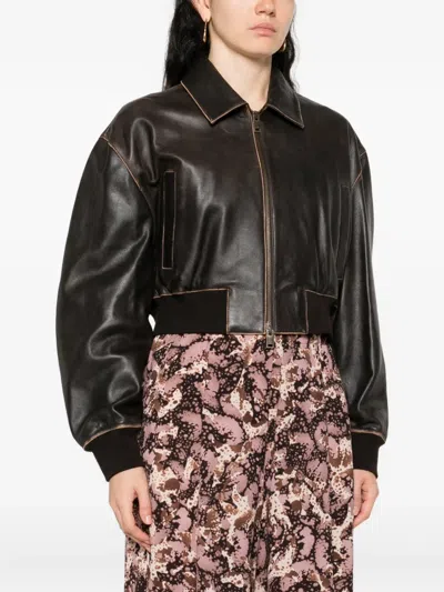 正面拉链短款皮夹克