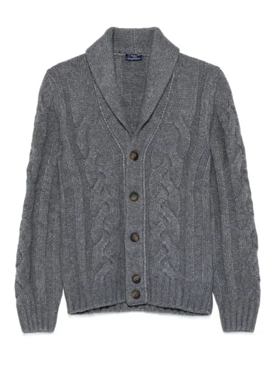 Barba Napoli Barba Cardigan With Shawl Collar In Cable Knit In Gray