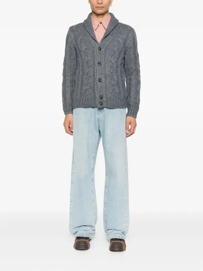 Barba Napoli Barba Cardigan With Shawl Collar In Cable Knit In Gray