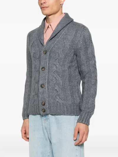 Barba Napoli Barba Cardigan With Shawl Collar In Cable Knit In Gray