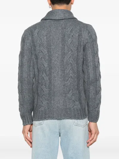 Barba Napoli Barba Cardigan With Shawl Collar In Cable Knit In Gray
