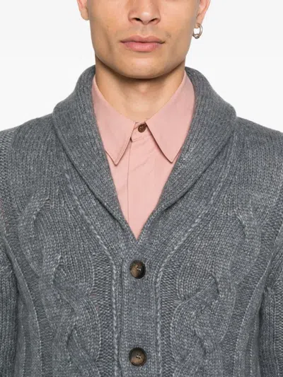 Barba Napoli Barba Cardigan With Shawl Collar In Cable Knit In Gray