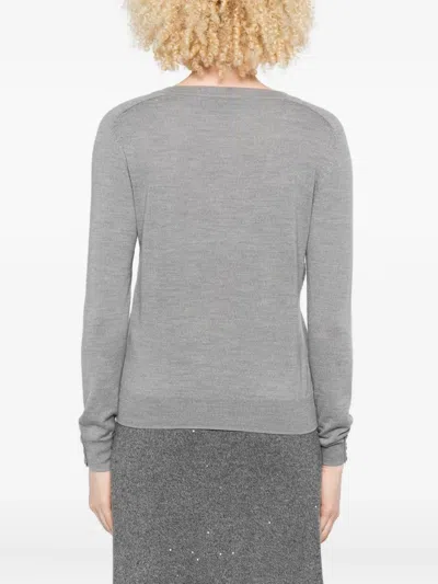 Liu •jo V-neck Grey Sweater With Perforated Detailing In Gray