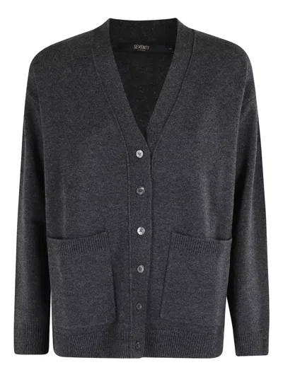 Seventy V-neck Long Sleeve Cardigan With Center Button Closure And Side Pockets In Black