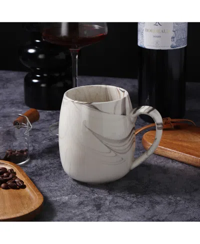 Lorren Home Trends Marble Pattern Mugs, Set Of 4 In Sand