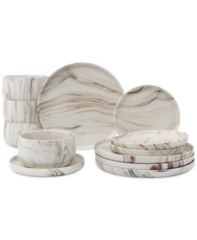 Lorren Home Trends Shiny Marble Look 12-pc. Dinnerware Set, Service For 4 In Sand