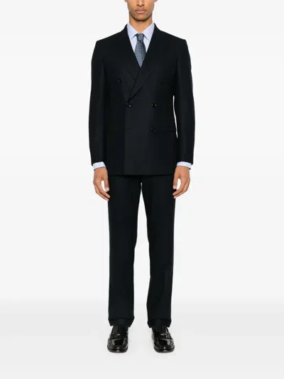 Fursac Virgin Wool Straight-leg Trousers In Blue