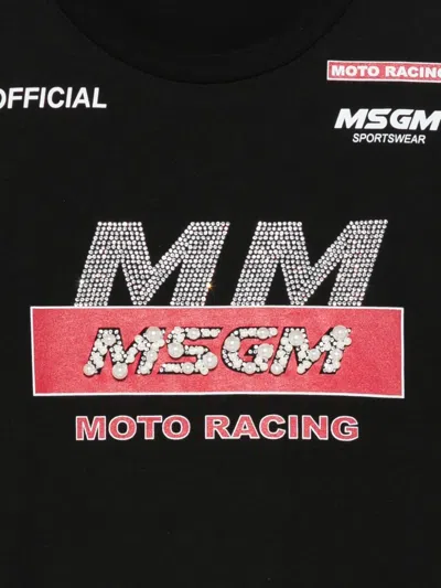 Msgm Rhinestone-embellished T-shirt In Black
