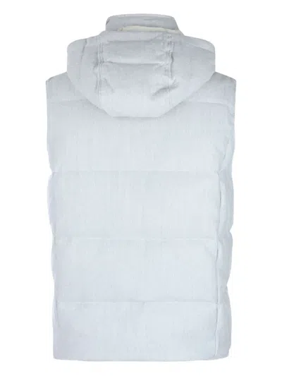 Eleventy Hooded Padded Sleeveless Jackets With Side Pockets In Blue