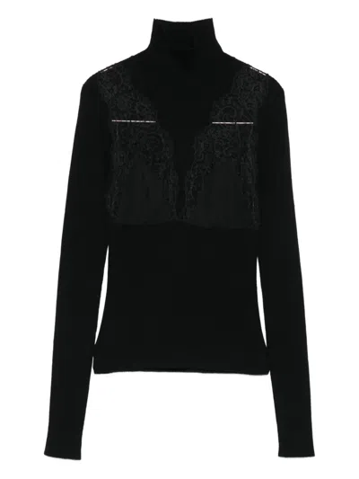 Blumarine Lace-insert Turtleneck Sweater In Black