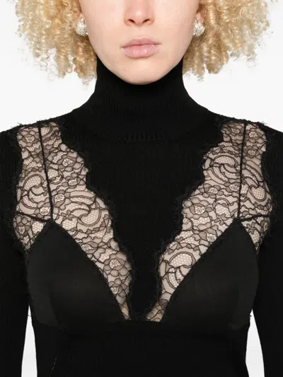Blumarine Lace-insert Turtleneck Sweater In Black