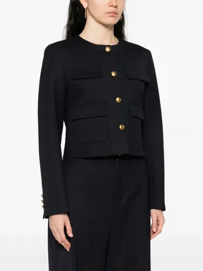 P.a.r.o.s.h Cropped Jacket With Gold Buttons And Pockets In Black