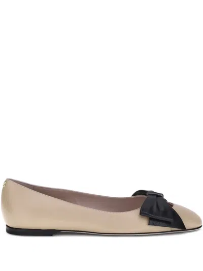 Valentino Bow-detail Leather Ballet Flats In Neutral