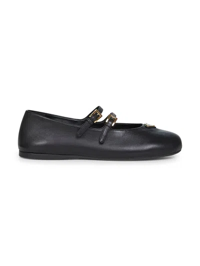Prada Calzature Black Nappa Leather Ballet Flats In Black