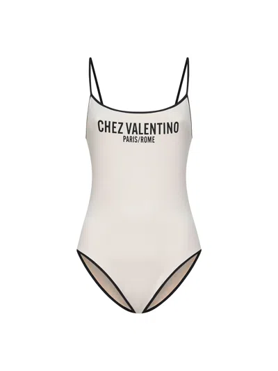 Valentino Spaghetti Straps Scoop Neckline High-cut Legs In White