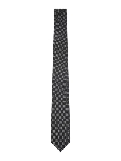Giorgio Armani Men Black Micro-pattern Jacquard Silk Tie In Black