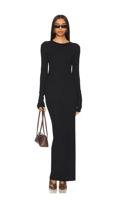 Éterne Long Sleeve Crewneck Maxi Dress In Black