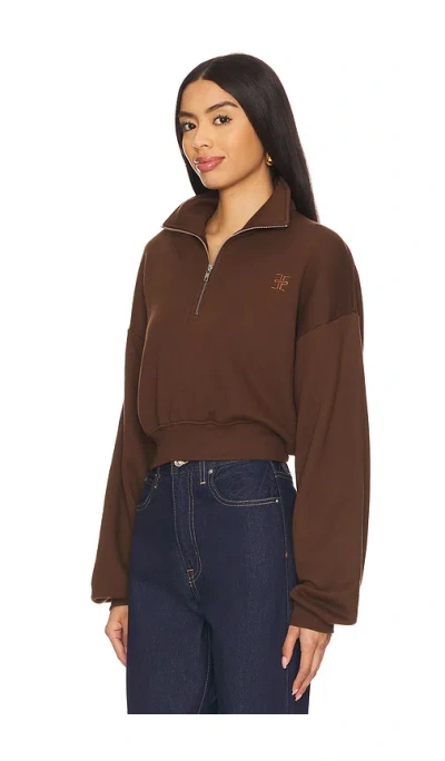 Éterne Cropped Half-zip Sweatshirt In Chocolate In Brown