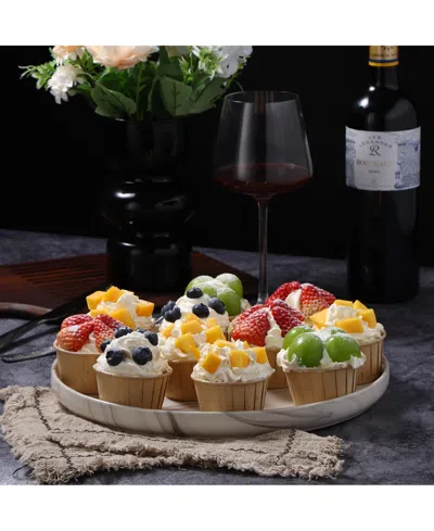 Lorren Home Trends Matte Marble Pattern Serving Platter In Sand