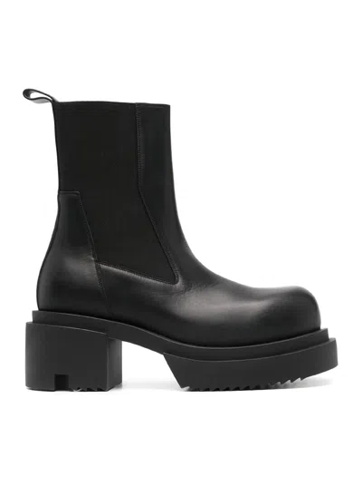 Rick Owens Beatle Bogun' Black Boots With Chunky Platform In Smooth Leather In Black